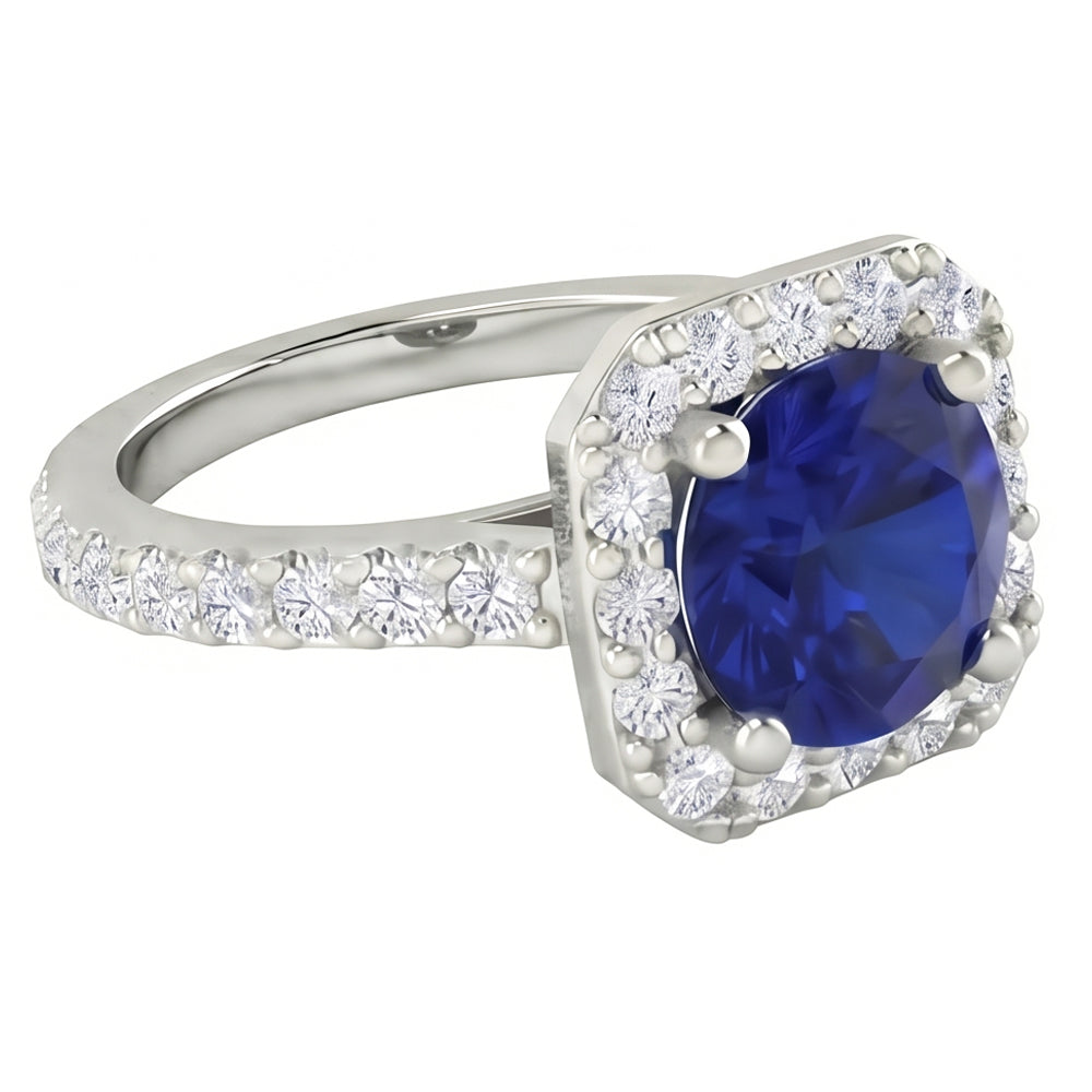 2.70 Ct Ceylon Sapphire & Natural Earth Mined DIAMOND ( NOT LAB GROWN )s Halo Ring White Gold 14K