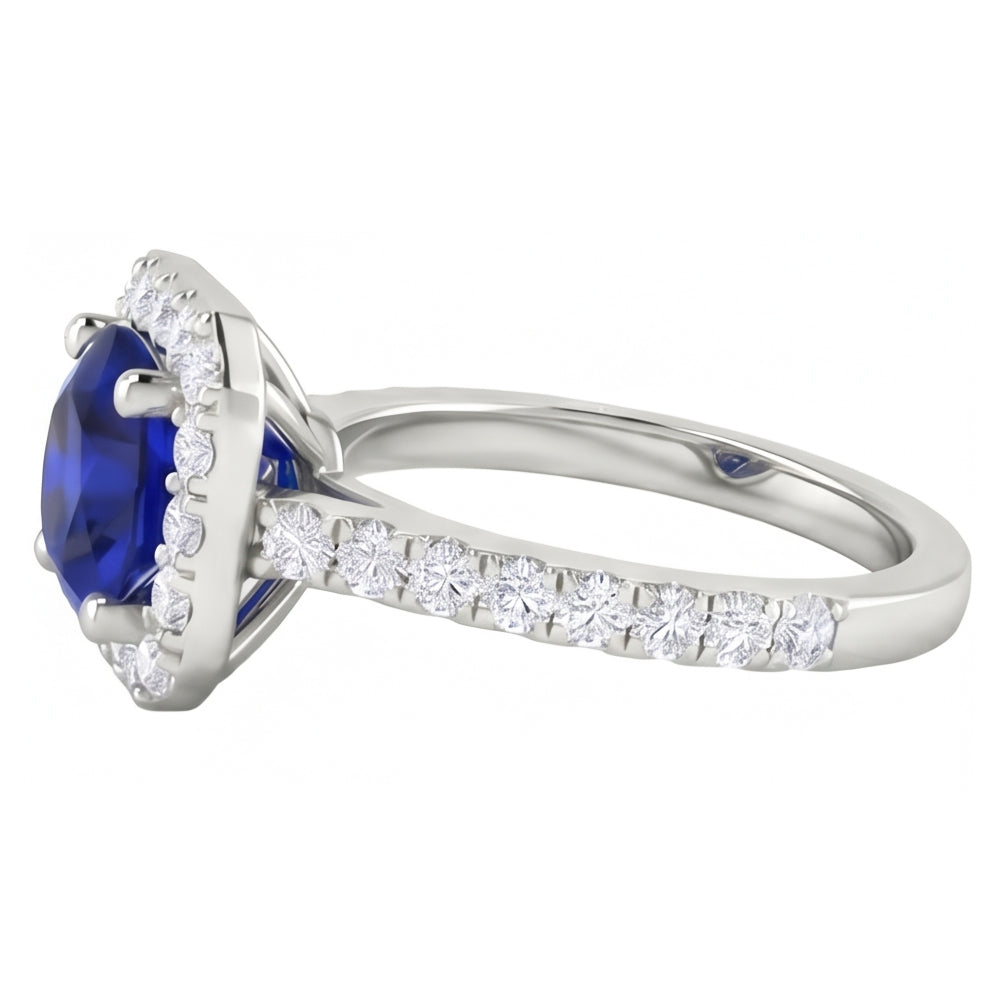 2.70 Ct Ceylon Sapphire & Natural Earth Mined DIAMOND ( NOT LAB GROWN )s Halo Ring White Gold 14K