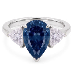 2.70 Ct. Real Blue & White Natural Earth Mined DIAMOND ( NOT LAB GROWN )s Anniversary Ring Gold Three Stone