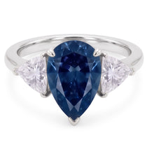 2.70 Ct. Real Blue & White Natural Earth Mined DIAMOND ( NOT LAB GROWN )s Anniversary Ring Gold Three Stone