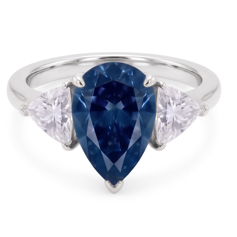 2.70 Ct. Real Blue & White Natural Earth Mined DIAMOND ( NOT LAB GROWN )s Anniversary Ring Gold Three Stone
