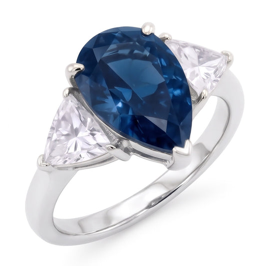 2.70 Ct. Real Blue & White Natural Earth Mined DIAMOND ( NOT LAB GROWN )s Anniversary Ring Gold Three Stone