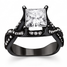 2.75 Carats Princess & Round Real Natural Earth Mined DIAMOND ( NOT LAB GROWN ) Fancy Ring Black Gold 14K