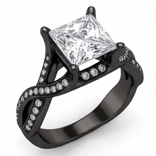 2.75 Carats Princess & Round Real Natural Earth Mined DIAMOND ( NOT LAB GROWN ) Fancy Ring Black Gold 14K