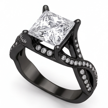2.75 Carats Princess & Round Real Natural Earth Mined DIAMOND ( NOT LAB GROWN ) Fancy Ring Black Gold 14K