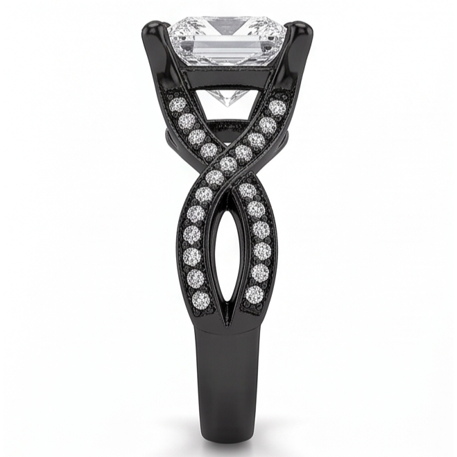2.75 Carats Princess & Round Real Natural Earth Mined DIAMOND ( NOT LAB GROWN ) Fancy Ring Black Gold 14K