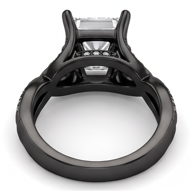 2.75 Carats Princess & Round Real Natural Earth Mined DIAMOND ( NOT LAB GROWN ) Fancy Ring Black Gold 14K