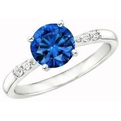 2.75 Ct. Blue Round Sapphire Gemstone Natural Earth Mined Diamond Ring