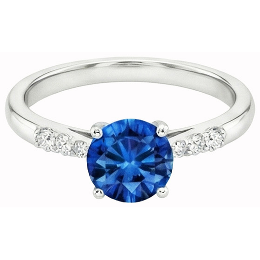 2.75 Ct. Blue Round Sapphire Gemstone Natural Earth Mined Diamond Ring