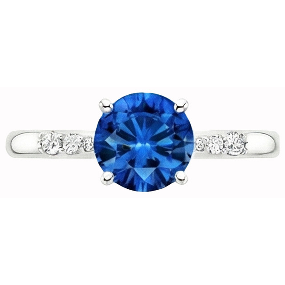 2.75 Ct. Blue Round Sapphire Gemstone Natural Earth Mined Diamond Ring