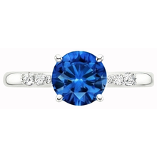 2.75 Ct. Blue Round Sapphire Gemstone Natural Earth Mined Diamond Ring