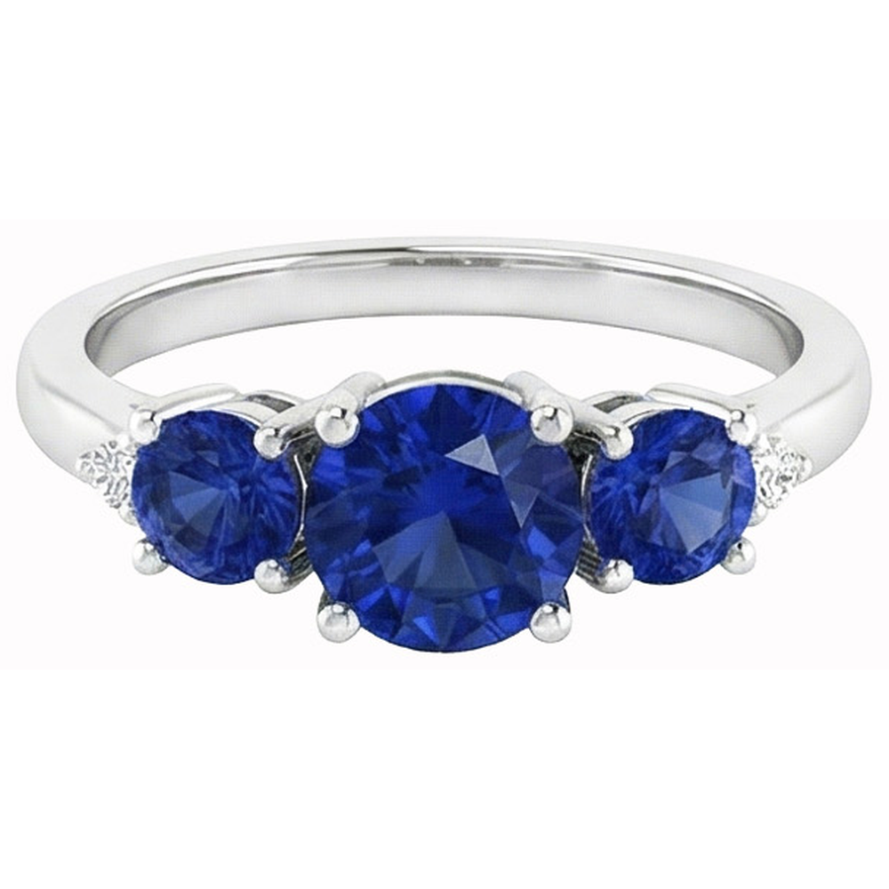 2.75 Ct Ceylon Sapphire Round Natural Earth Mined Diamond Ring White Gold 14K