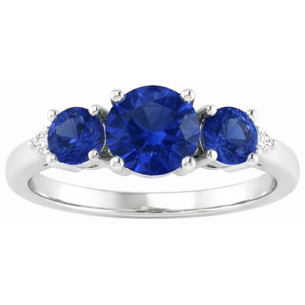 2.75 Ct Ceylon Sapphire Round Natural Earth Mined Diamond Ring White Gold 14K