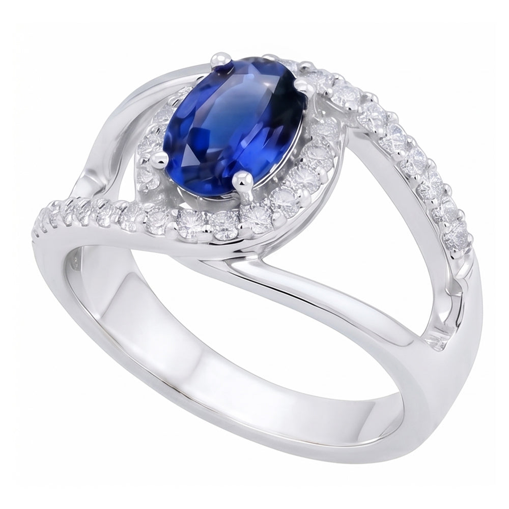 2.75 Ct Oval Ceylon Blue Sapphire And Natural Earth Mined DIAMOND ( NOT LAB GROWN ) Ring White Gold 14K