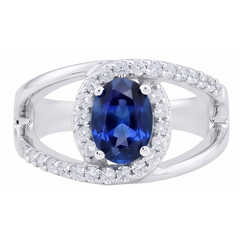 2.75 Ct Oval Ceylon Blue Sapphire And Natural Earth Mined DIAMOND ( NOT LAB GROWN ) Ring White Gold 14K