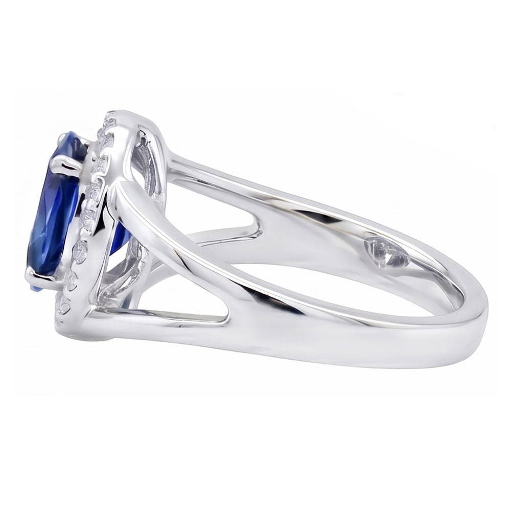 2.75 Ct Oval Ceylon Blue Sapphire And Natural Earth Mined DIAMOND ( NOT LAB GROWN ) Ring White Gold 14K