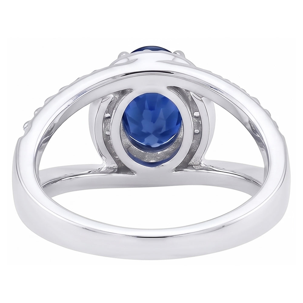 2.75 Ct Oval Ceylon Blue Sapphire And Natural Earth Mined DIAMOND ( NOT LAB GROWN ) Ring White Gold 14K