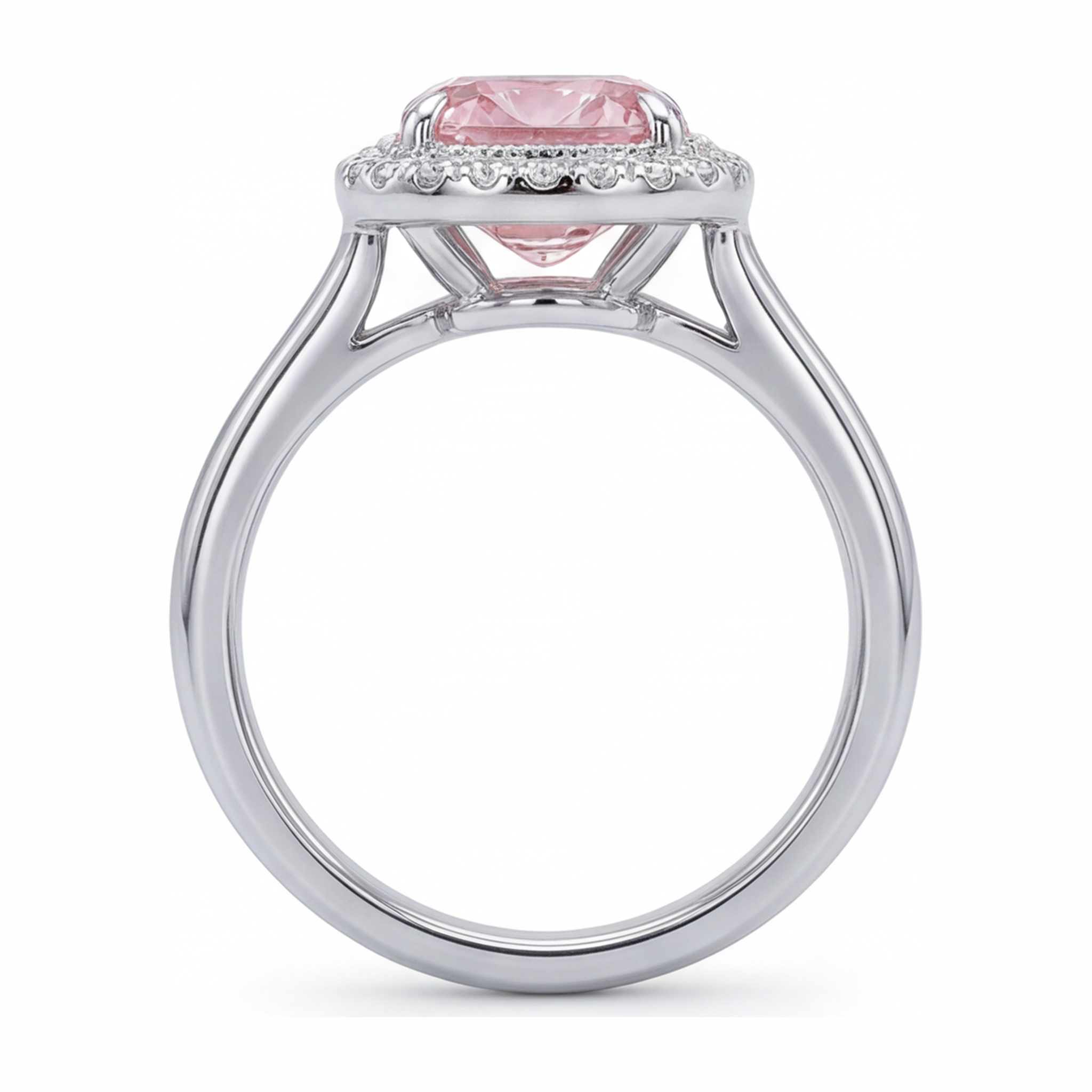 Pink Diamond Ring 2.75 Carat Lab Grown Cushion Halo 14K White Gold
