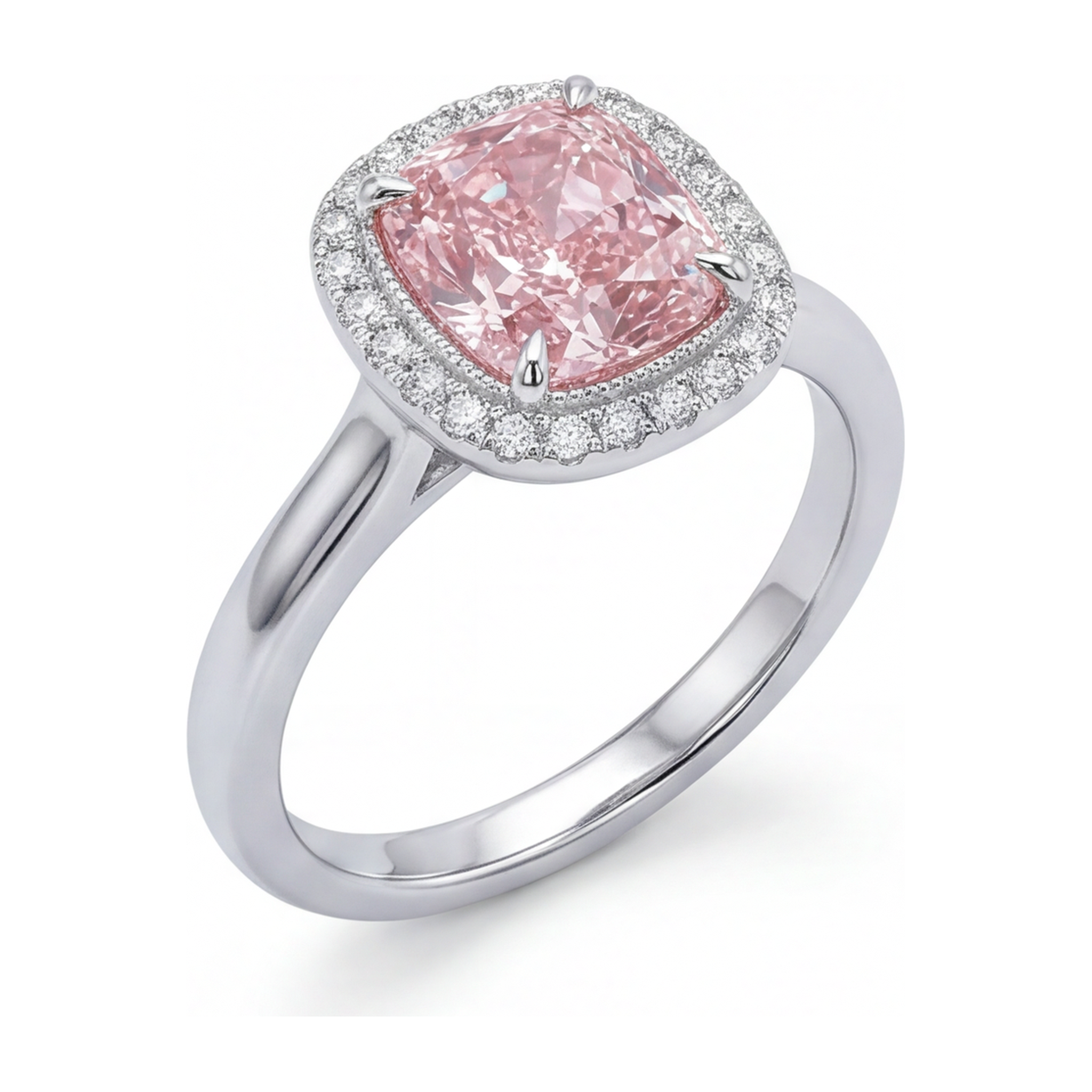 Pink Diamond Ring 2.75 Carat Lab Grown Cushion Halo 14K White Gold