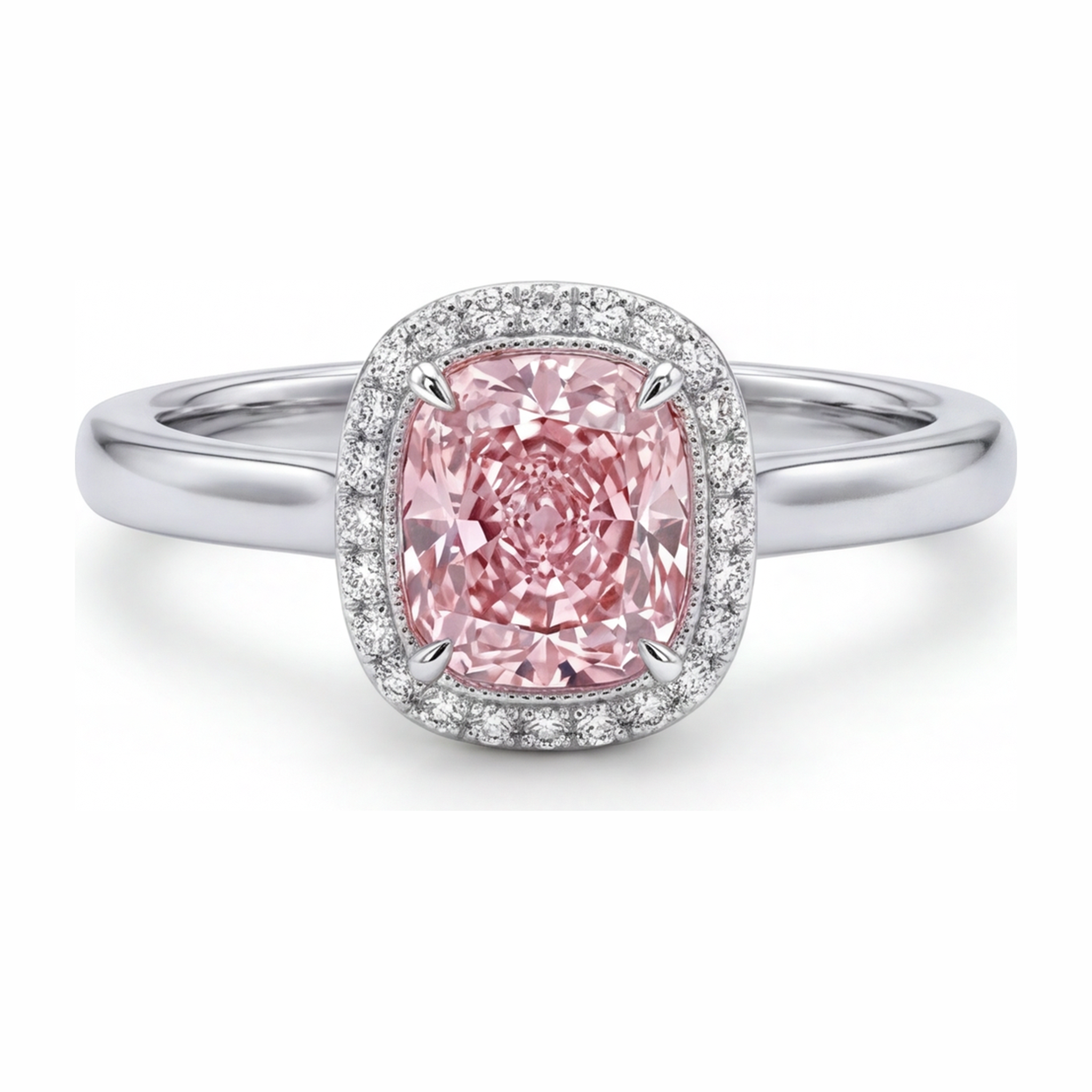 Pink Diamond Ring 2.75 Carat Lab Grown Cushion Halo 14K White Gold