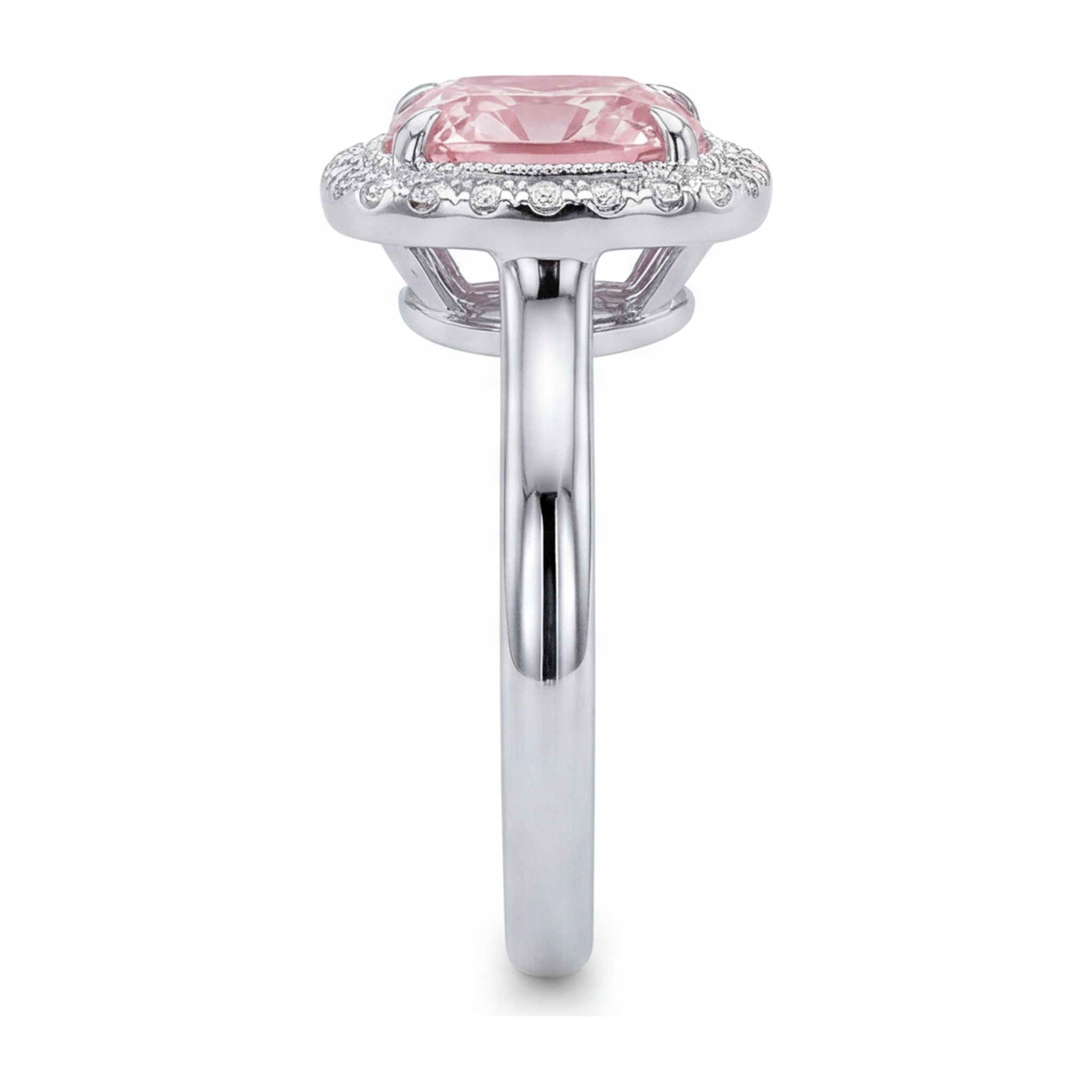 Pink Diamond Ring 2.75 Carat Lab Grown Cushion Halo 14K White Gold