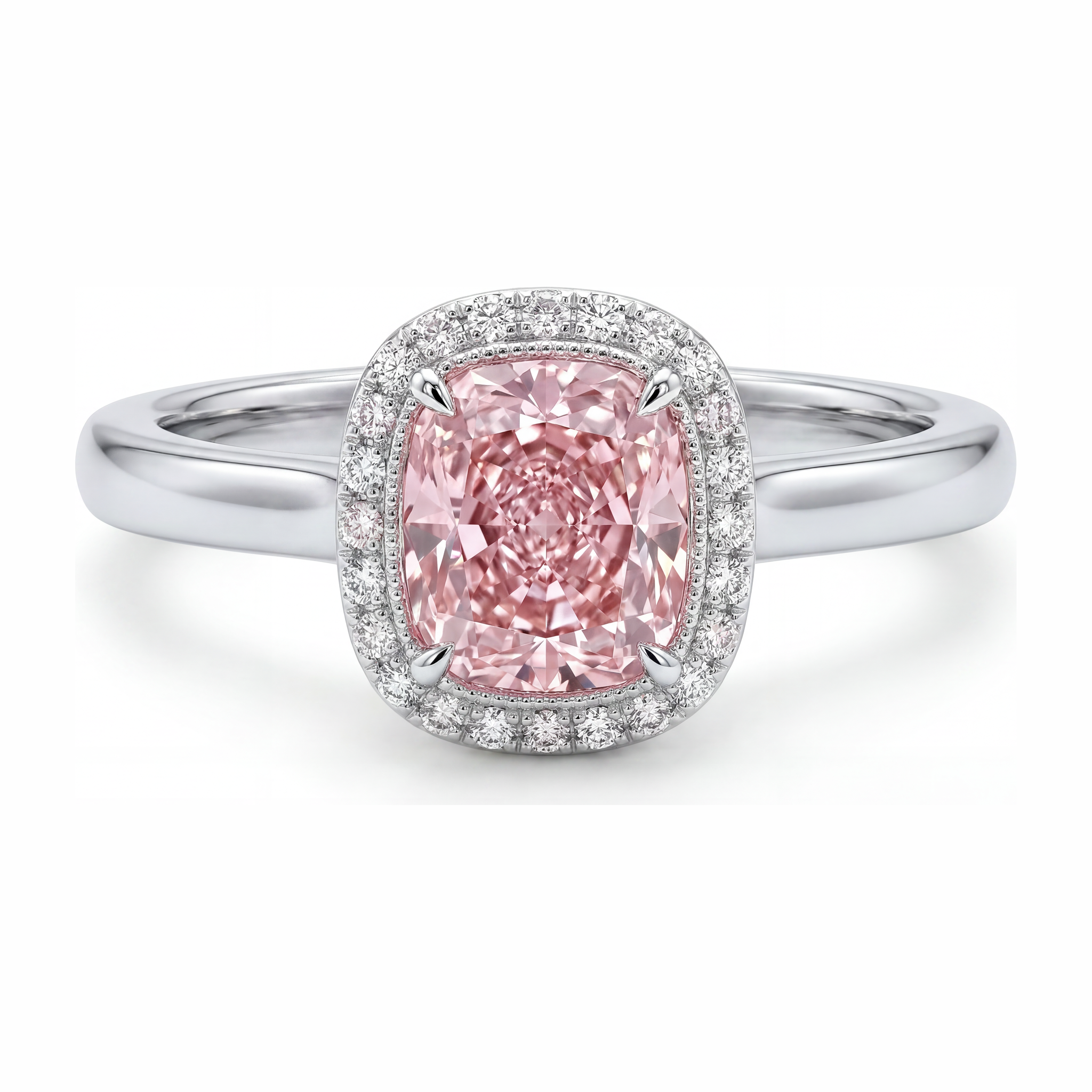 Pink Diamond Ring 2.75 Carat Lab Grown Cushion Halo 14K White Gold