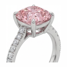 Pink Diamond Ring 2.75 Carat Lab Grown Cushion Pave 14K White Gold