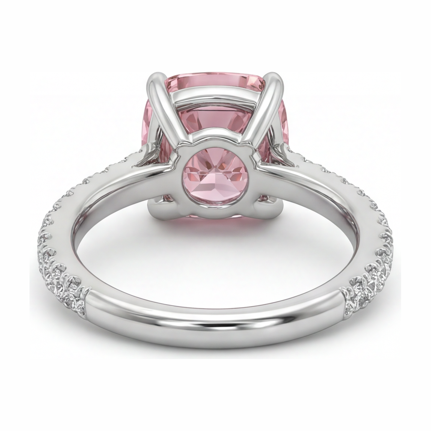 Pink Diamond Ring 2.75 Carat Lab Grown Cushion Pave 14K White Gold