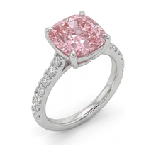 Pink Diamond Ring 2.75 Carat Lab Grown Cushion Pave 14K White Gold