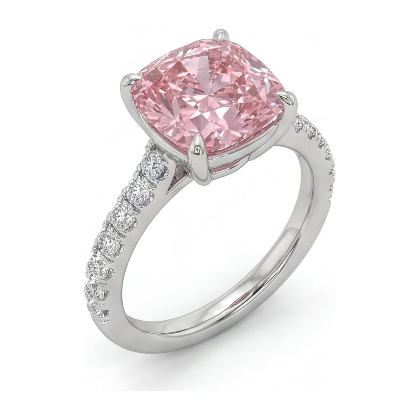 Pink Diamond Ring 2.75 Carat Lab Grown Cushion Pave 14K White Gold