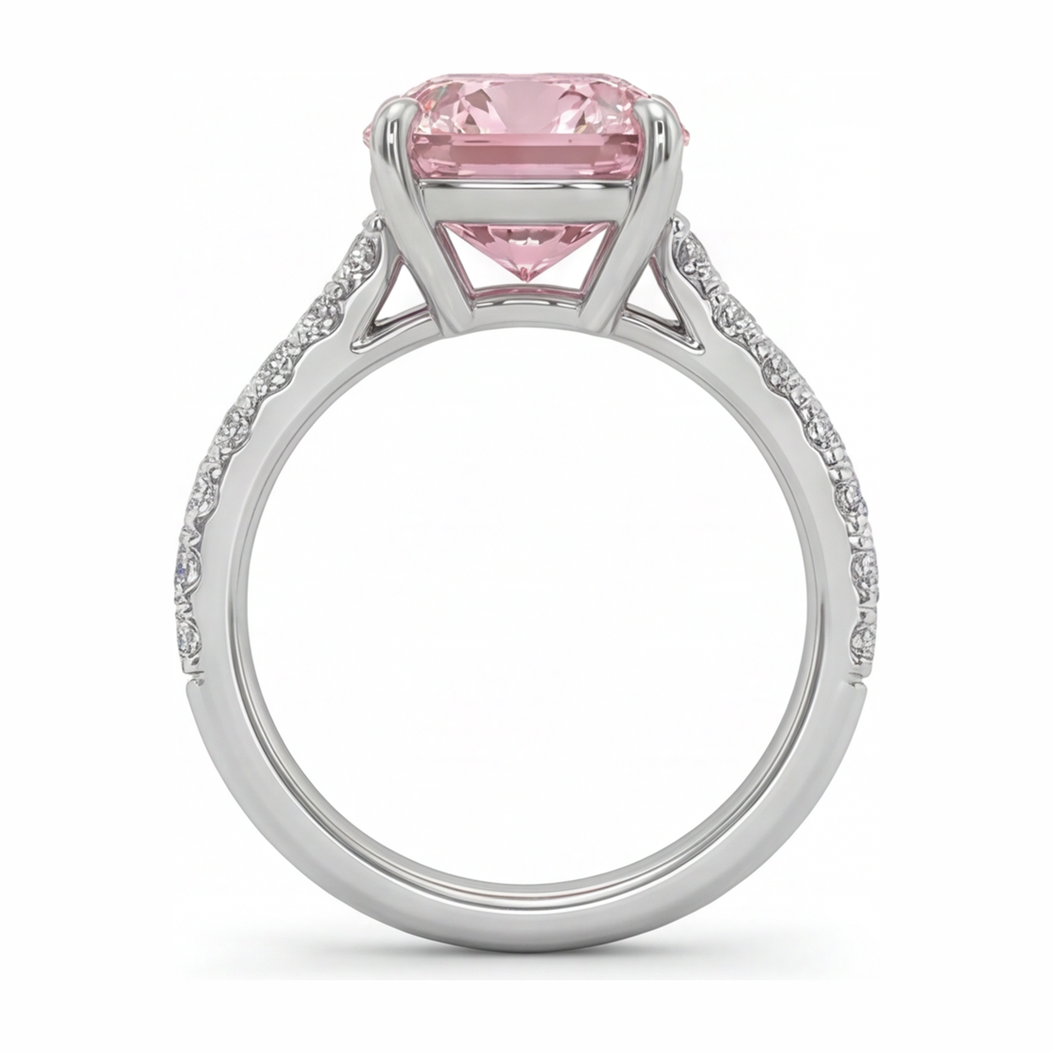 Pink Diamond Ring 2.75 Carat Lab Grown Cushion Pave 14K White Gold