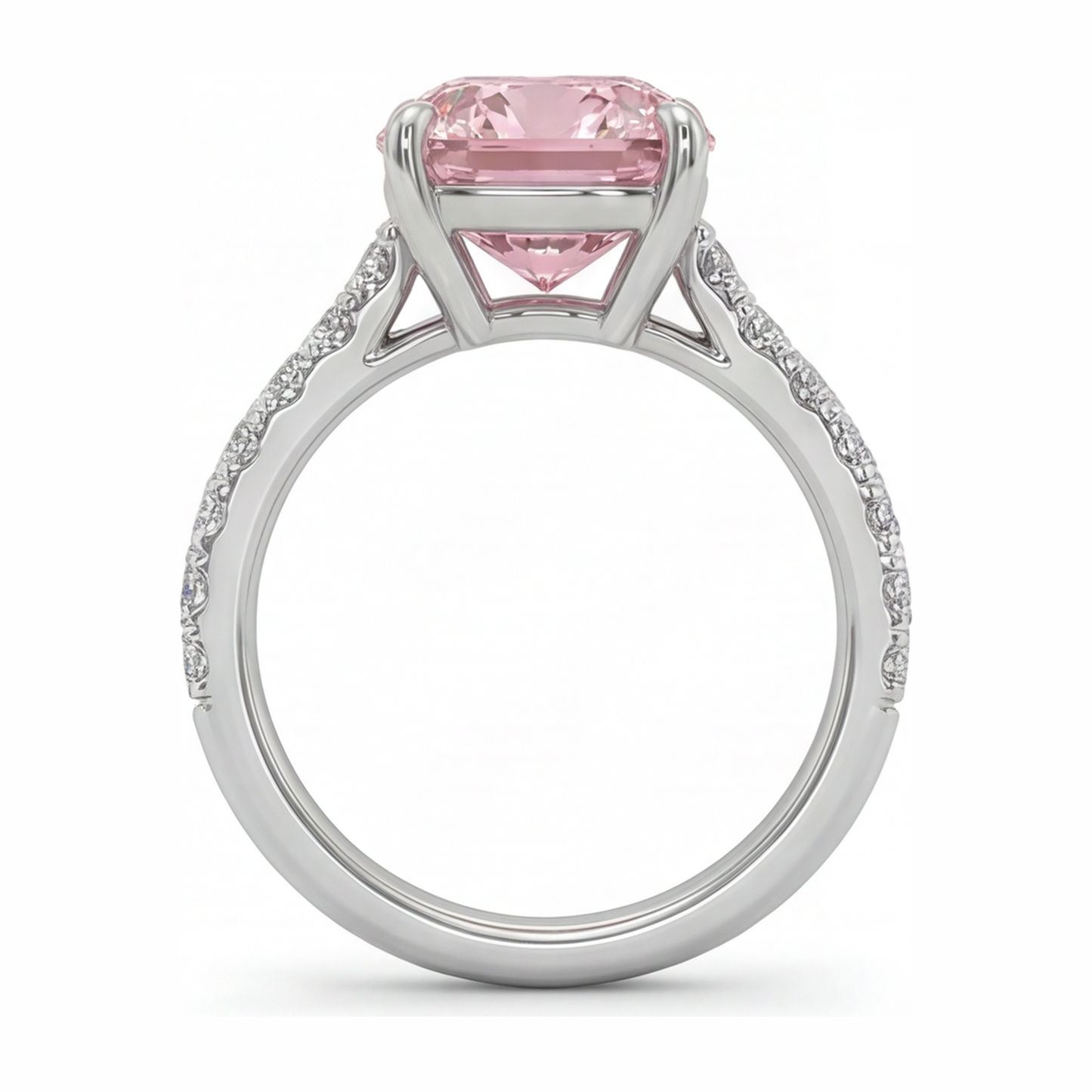 Pink Diamond Ring 2.75 Carat Lab Grown Cushion Pave 14K White Gold
