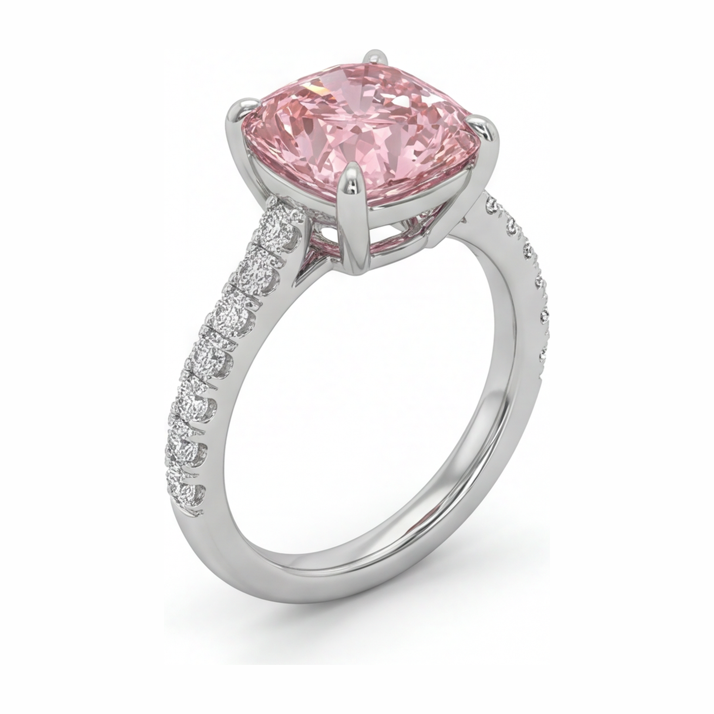 Pink Diamond Ring 2.75 Carat Lab Grown Cushion Pave 14K White Gold
