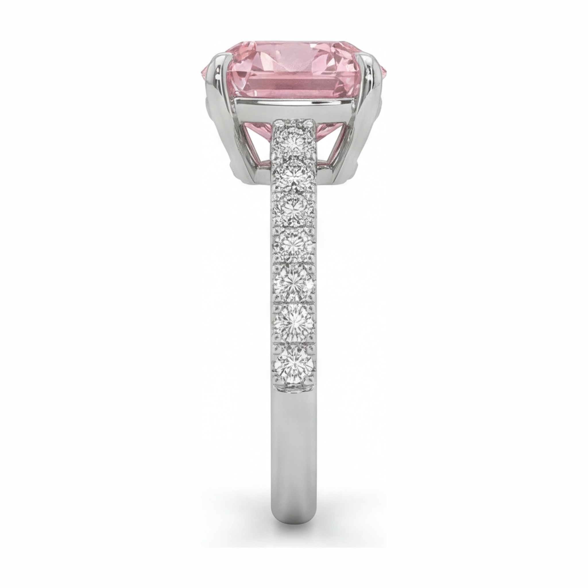 Pink Diamond Ring 2.75 Carat Lab Grown Cushion Pave 14K White Gold