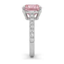 Pink Diamond Ring 2.75 Carat Lab Grown Cushion Pave 14K White Gold