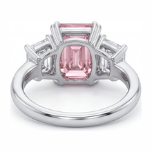 Lab Grown Pink Diamond 2.75 Carat Emerald Three Stone Ring 14K White Gold