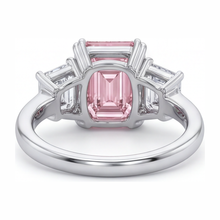 Lab Grown Pink Diamond 2.75 Carat Emerald Three Stone Ring 14K White Gold