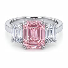 Lab Grown Pink Diamond 2.75 Carat Emerald Three Stone Ring 14K White Gold
