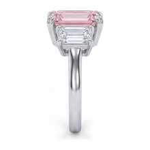Lab Grown Pink Diamond 2.75 Carat Emerald Three Stone Ring 14K White Gold