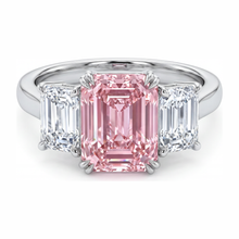 Lab Grown Pink Diamond 2.75 Carat Emerald Three Stone Ring 14K White Gold