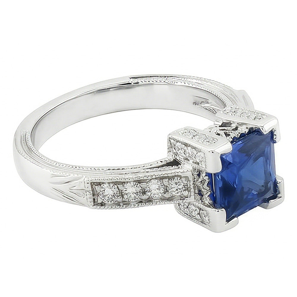 2.80 Ct Ceylon Sapphire And Natural Earth Mined Diamond Ring 14K White Gold