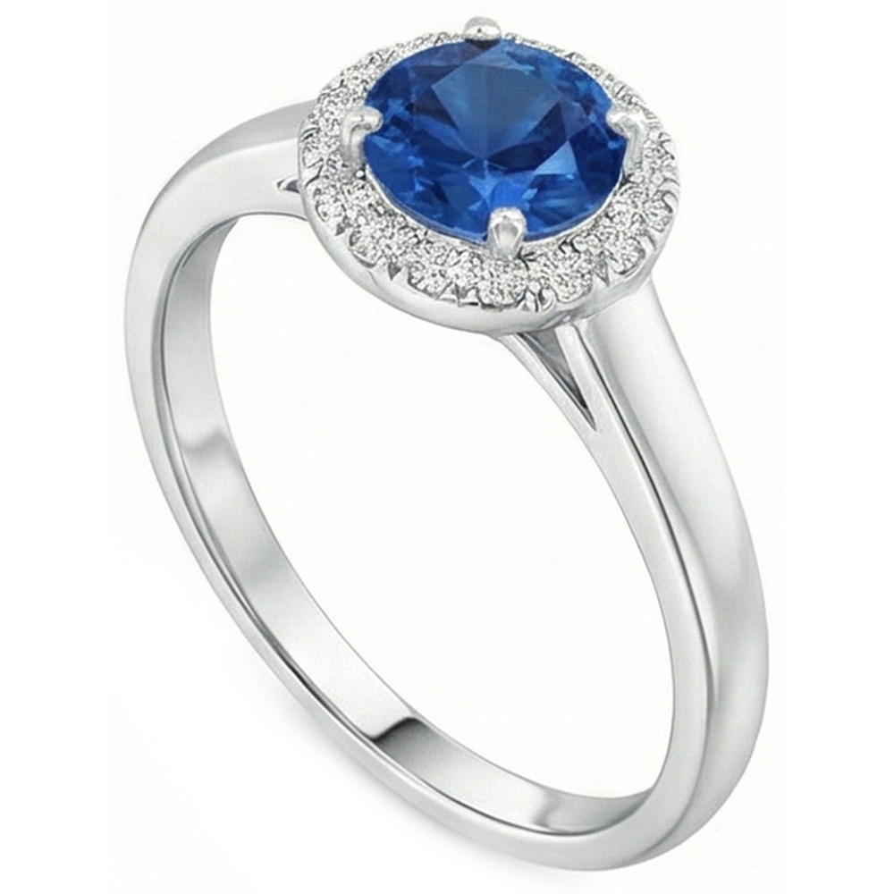 2.80 Ct Solitaire With Accents Ceylon Sapphire Natural Earth Mined DIAMOND ( NOT LAB GROWN )s Ring WG 14K