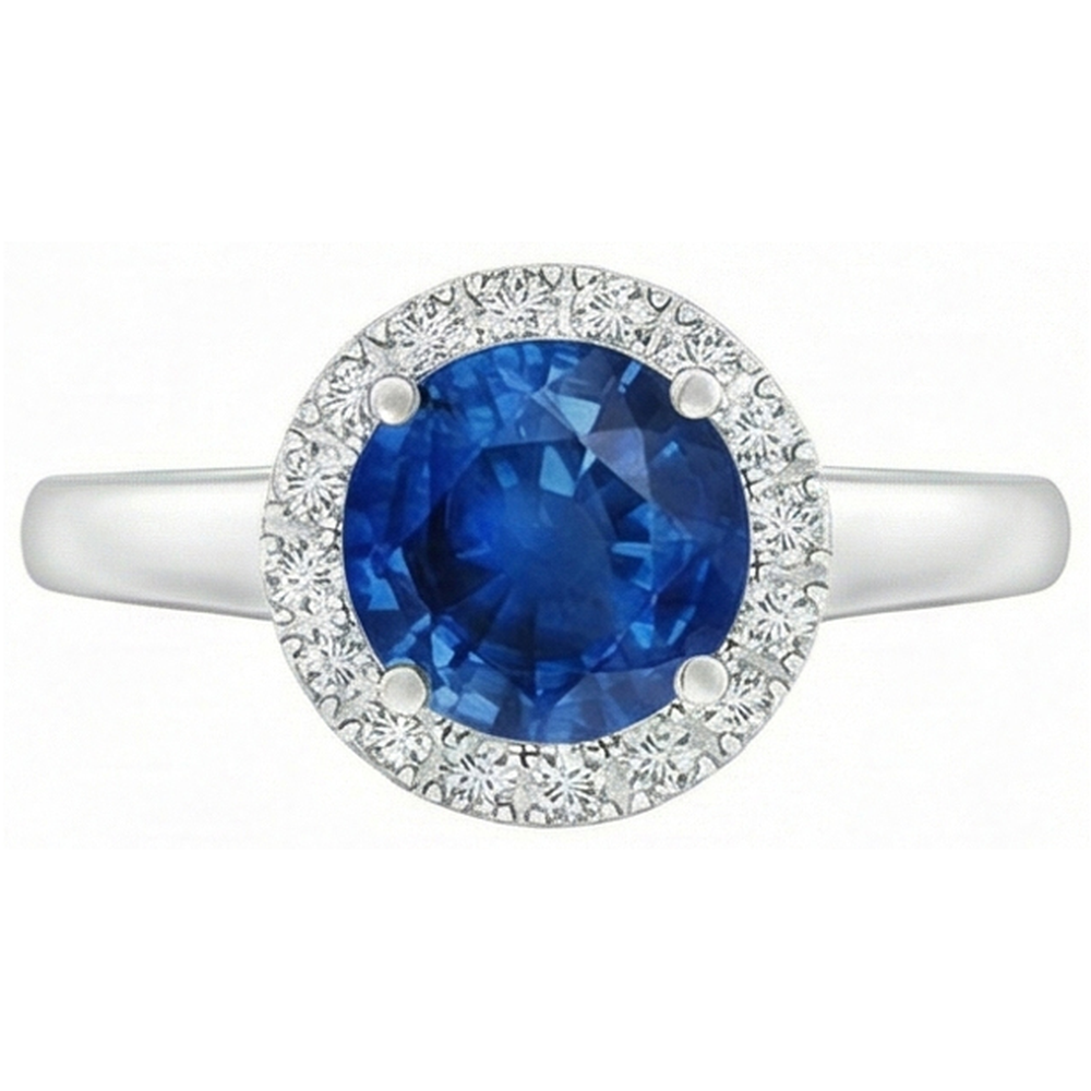 2.80 Ct Solitaire With Accents Ceylon Sapphire Natural Earth Mined DIAMOND ( NOT LAB GROWN )s Ring WG 14K