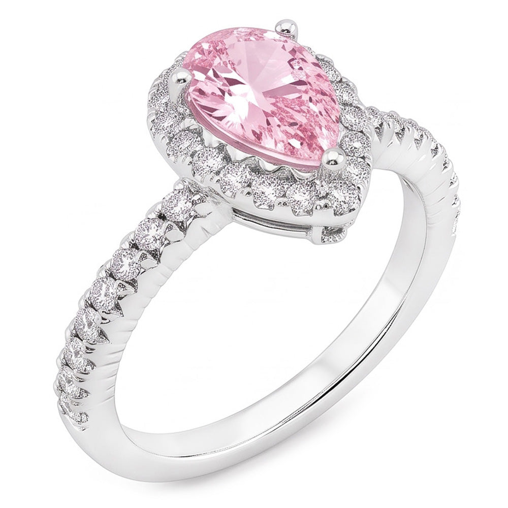 2.81 Ct. Pear Pink Sapphire Center Halo Gemstone Ring Gold 14K