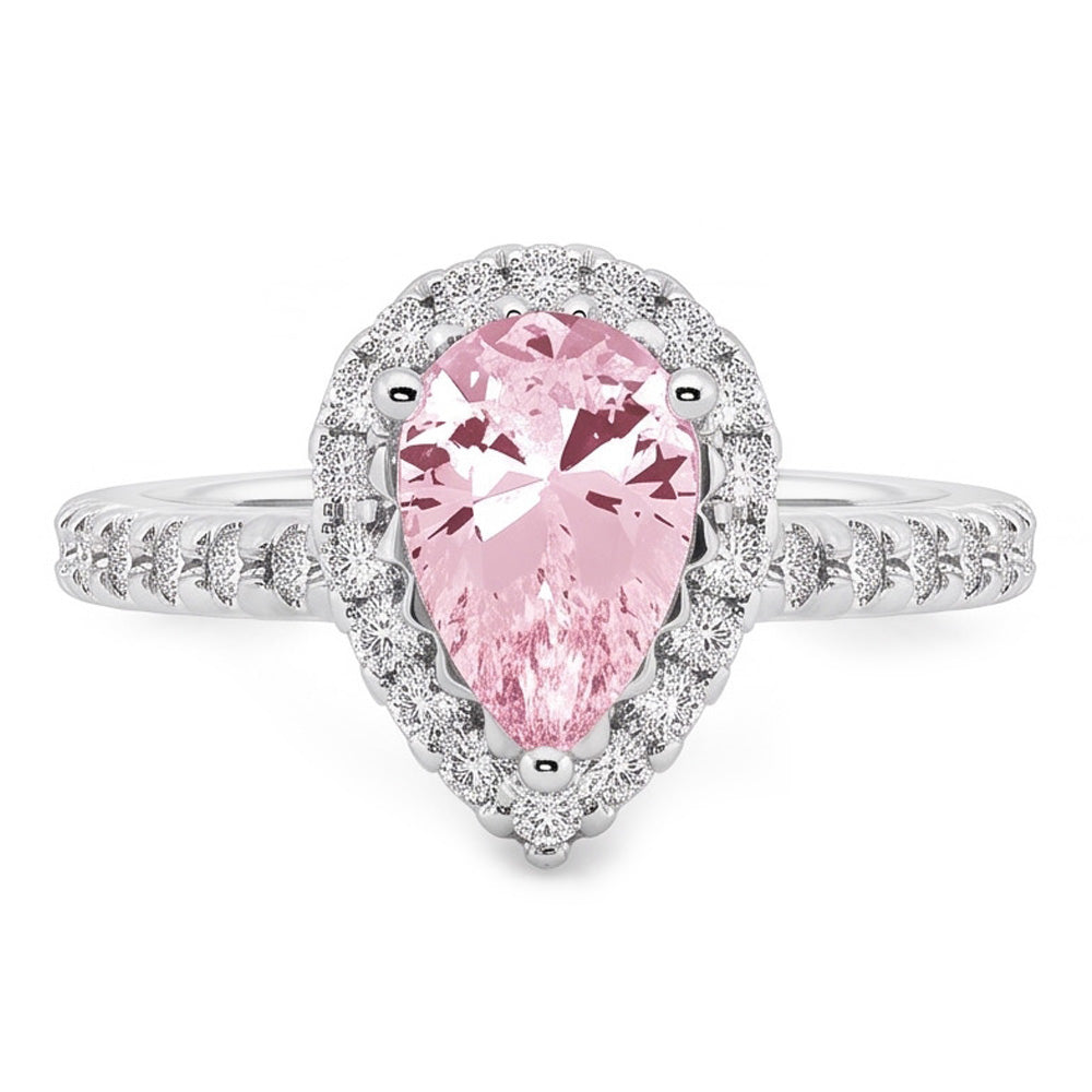 2.81 Ct. Pear Pink Sapphire Center Halo Gemstone Ring Gold 14K