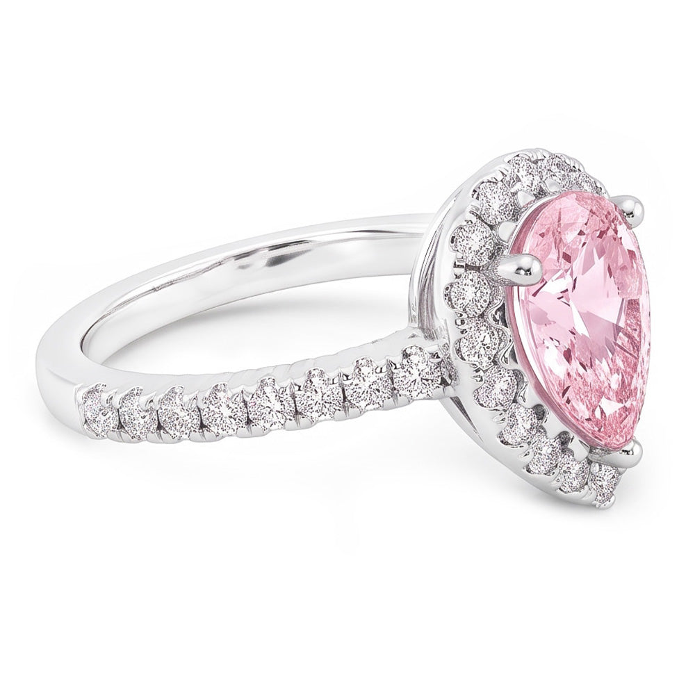 2.81 Ct. Pear Pink Sapphire Center Halo Gemstone Ring Gold 14K