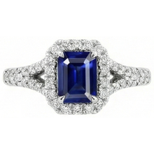 2.85 Carats Blue Sapphire And Natural Earth Mined DIAMOND ( NOT LAB GROWN )s Ring Prong Set 14K White Gold
