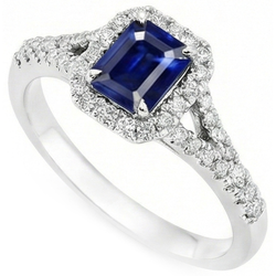2.85 Carats Blue Sapphire And Natural Earth Mined DIAMOND ( NOT LAB GROWN )s Ring Prong Set 14K White Gold
