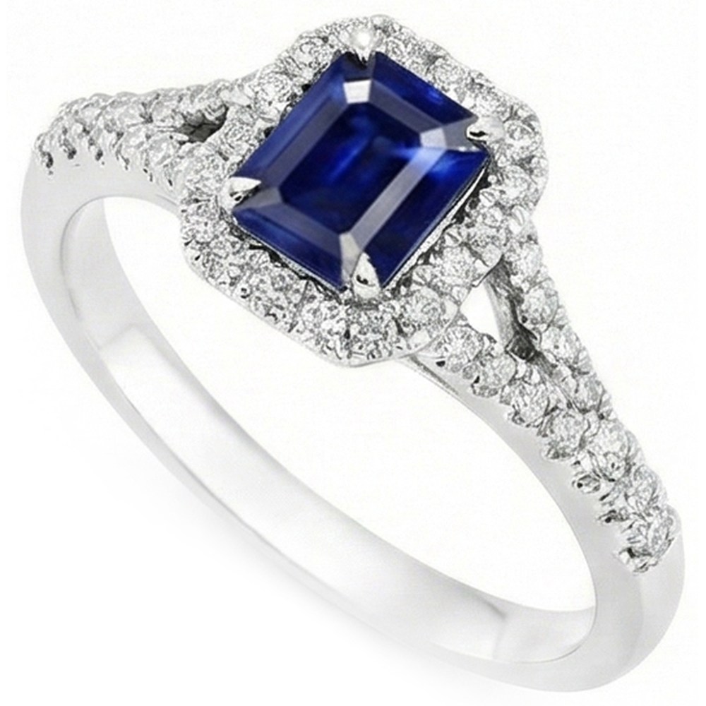 2.85 Carats Blue Sapphire And Natural Earth Mined DIAMOND ( NOT LAB GROWN )s Ring Prong Set 14K White Gold
