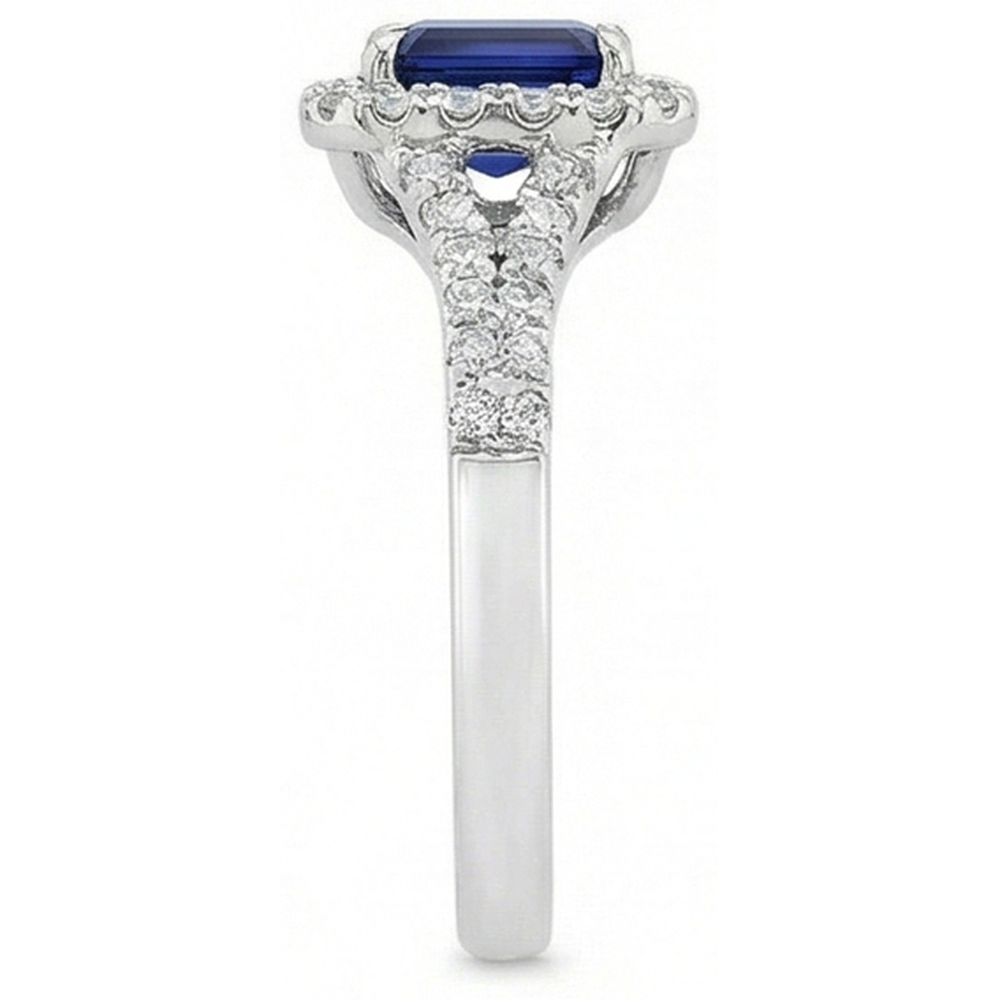 2.85 Carats Blue Sapphire And Natural Earth Mined DIAMOND ( NOT LAB GROWN )s Ring Prong Set 14K White Gold